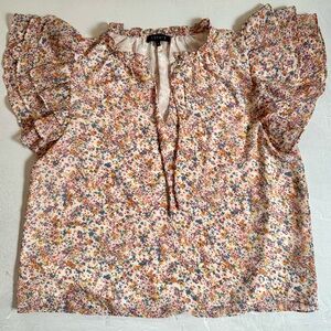 1. State ruffled, short sleeve floral top with ties, large.
